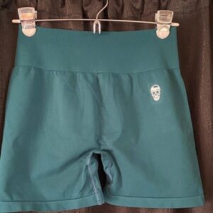 Teal Women's Bike Shorts with Skull Design